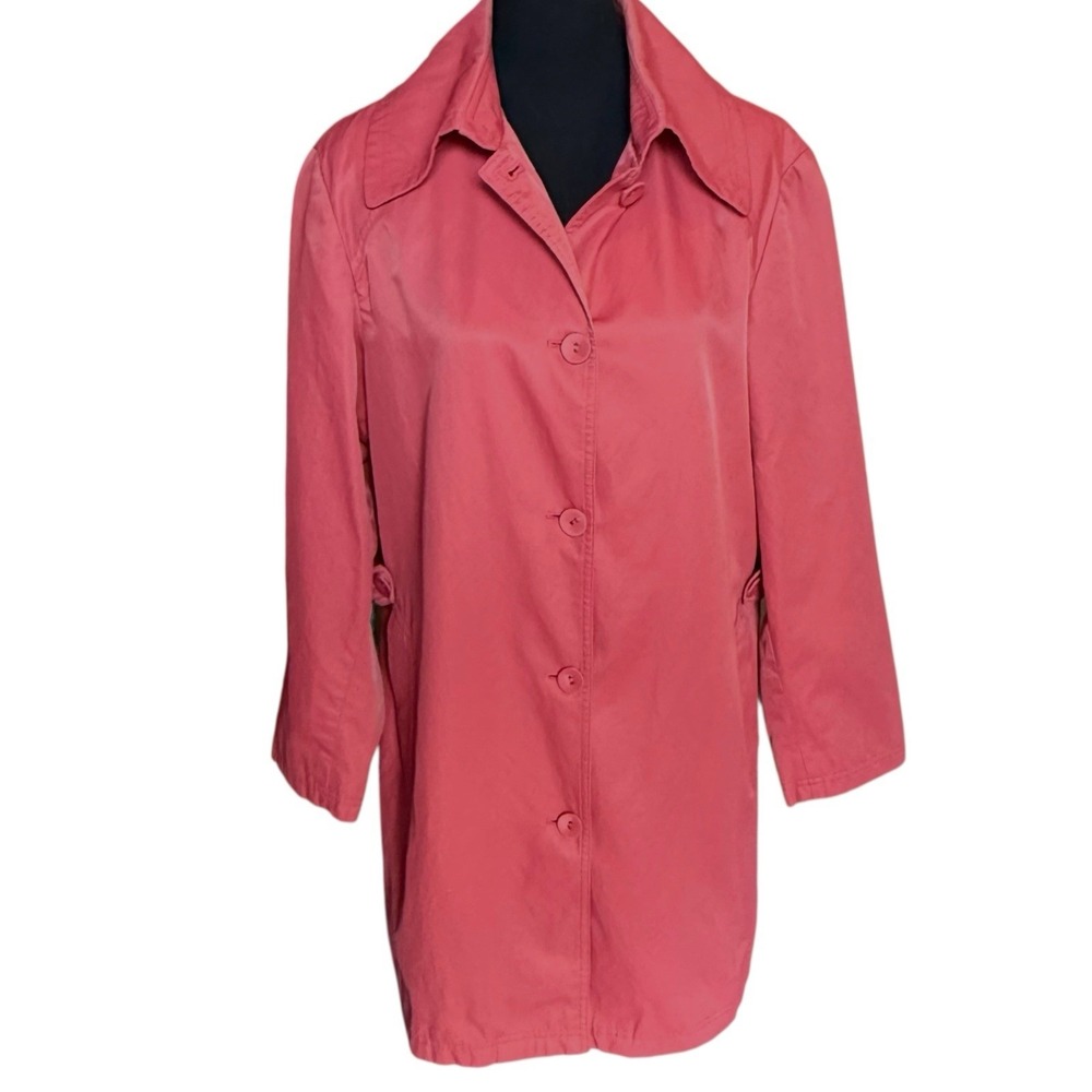 J Jill Simply Unique Plus Size 1x Pink‎ Midi Rain Jacket Lightweight Trench Coat
